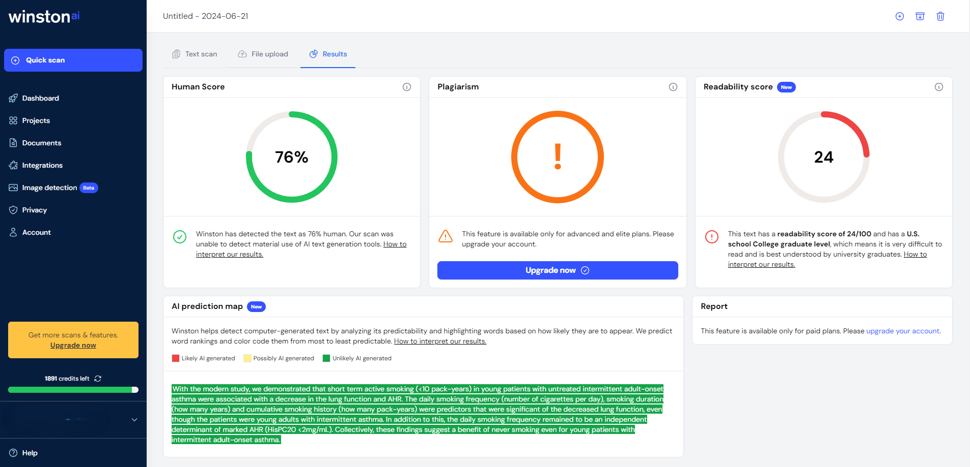 Winston AI가 검사한 사람 콘텐츠