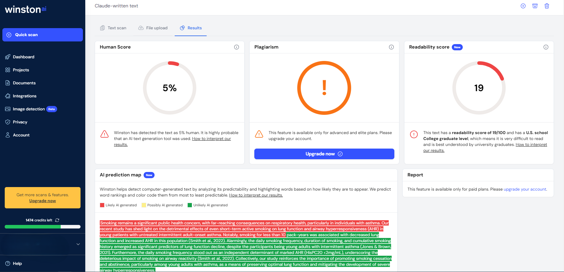 Winston AI가 검사한 claude