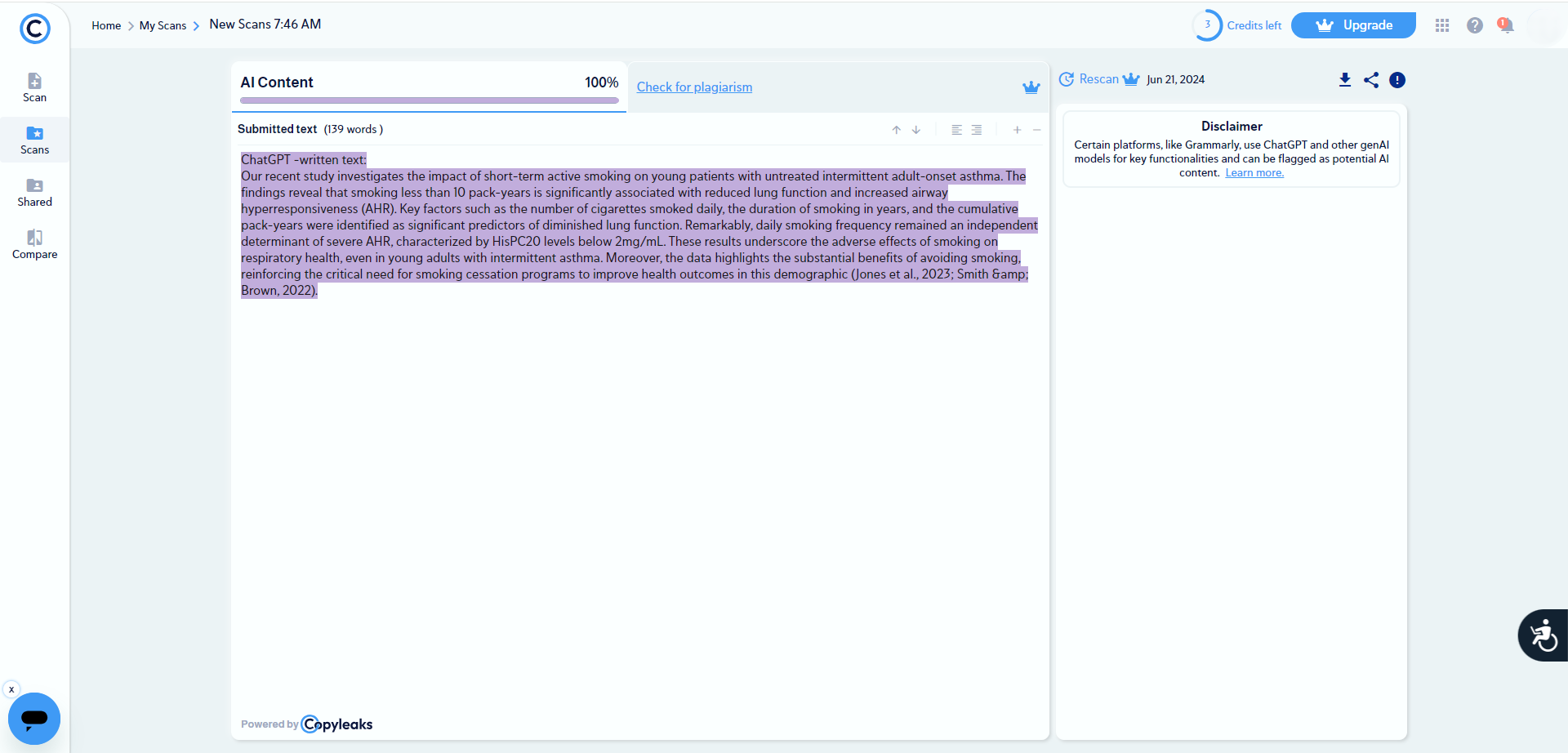 Copyleaks ai가 검사한 chatgpt