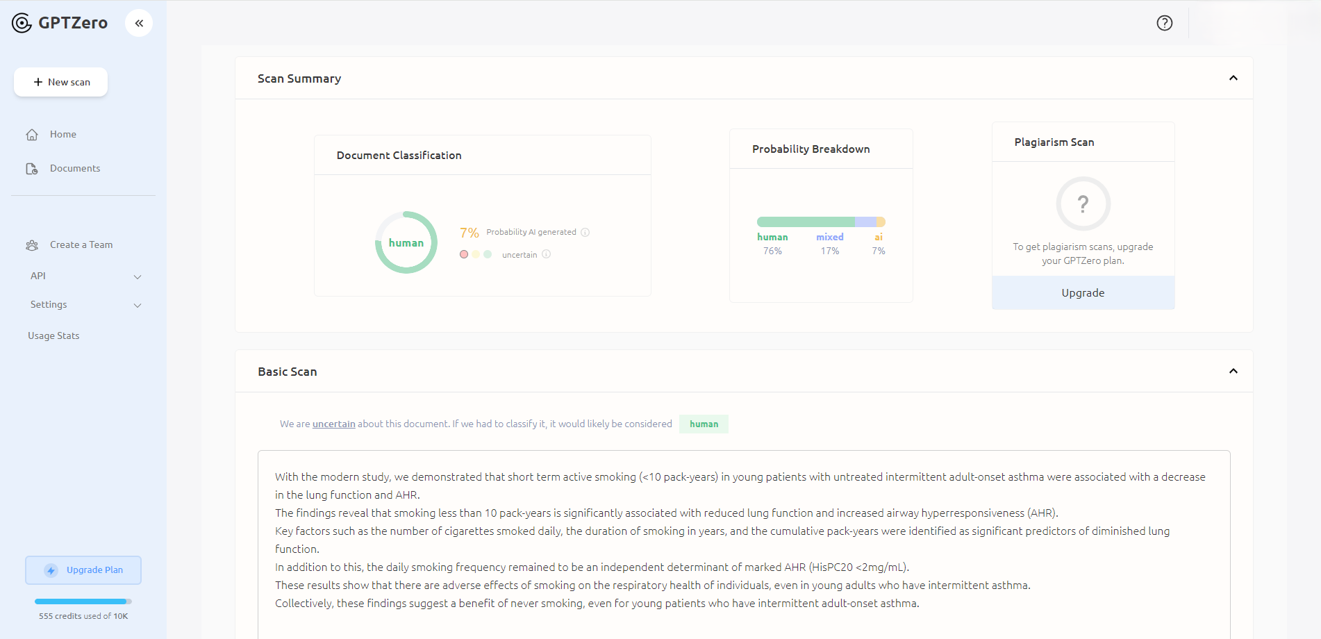 GPTZero ai content detector test for mixed texts