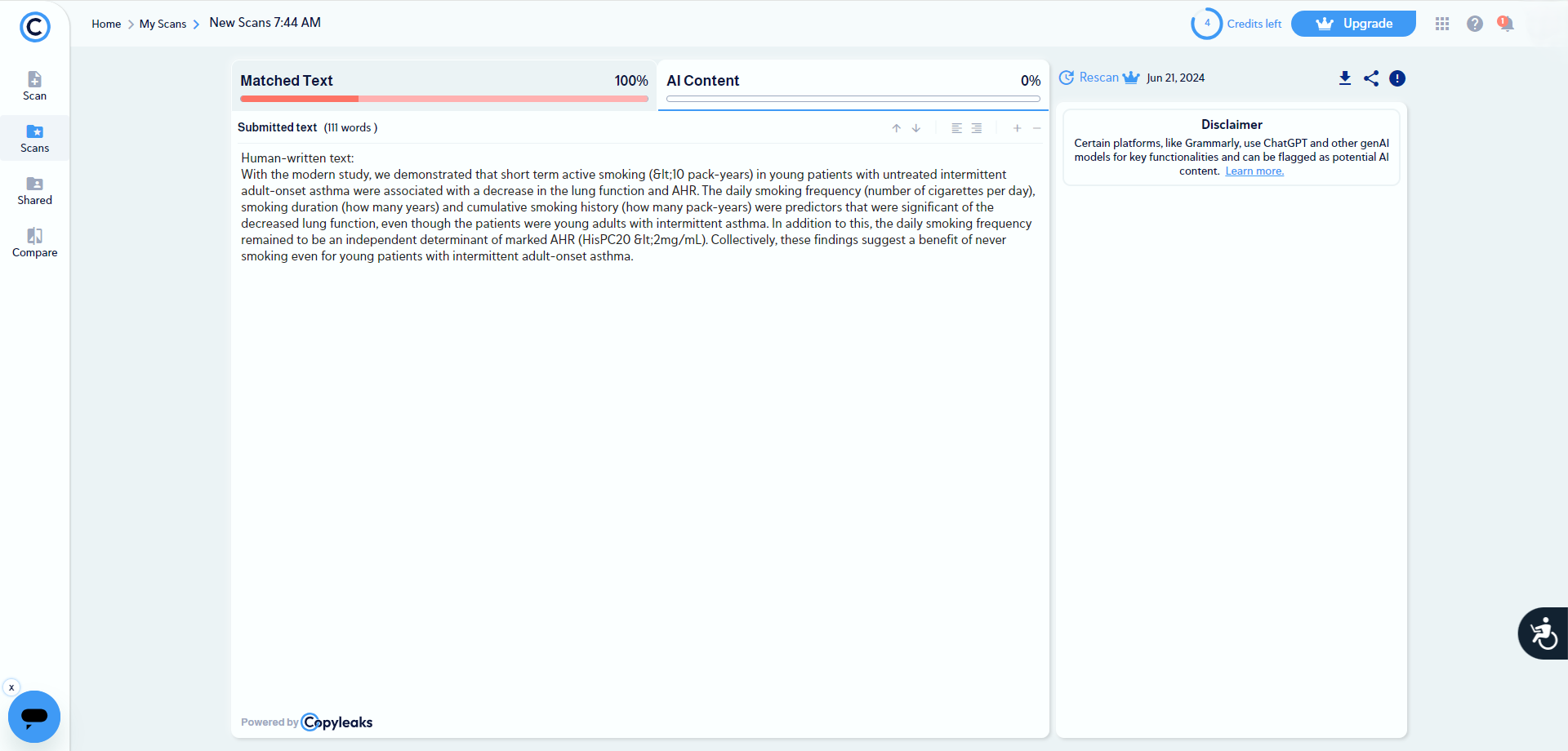 Copyleaks ai detector text for human-generated texts