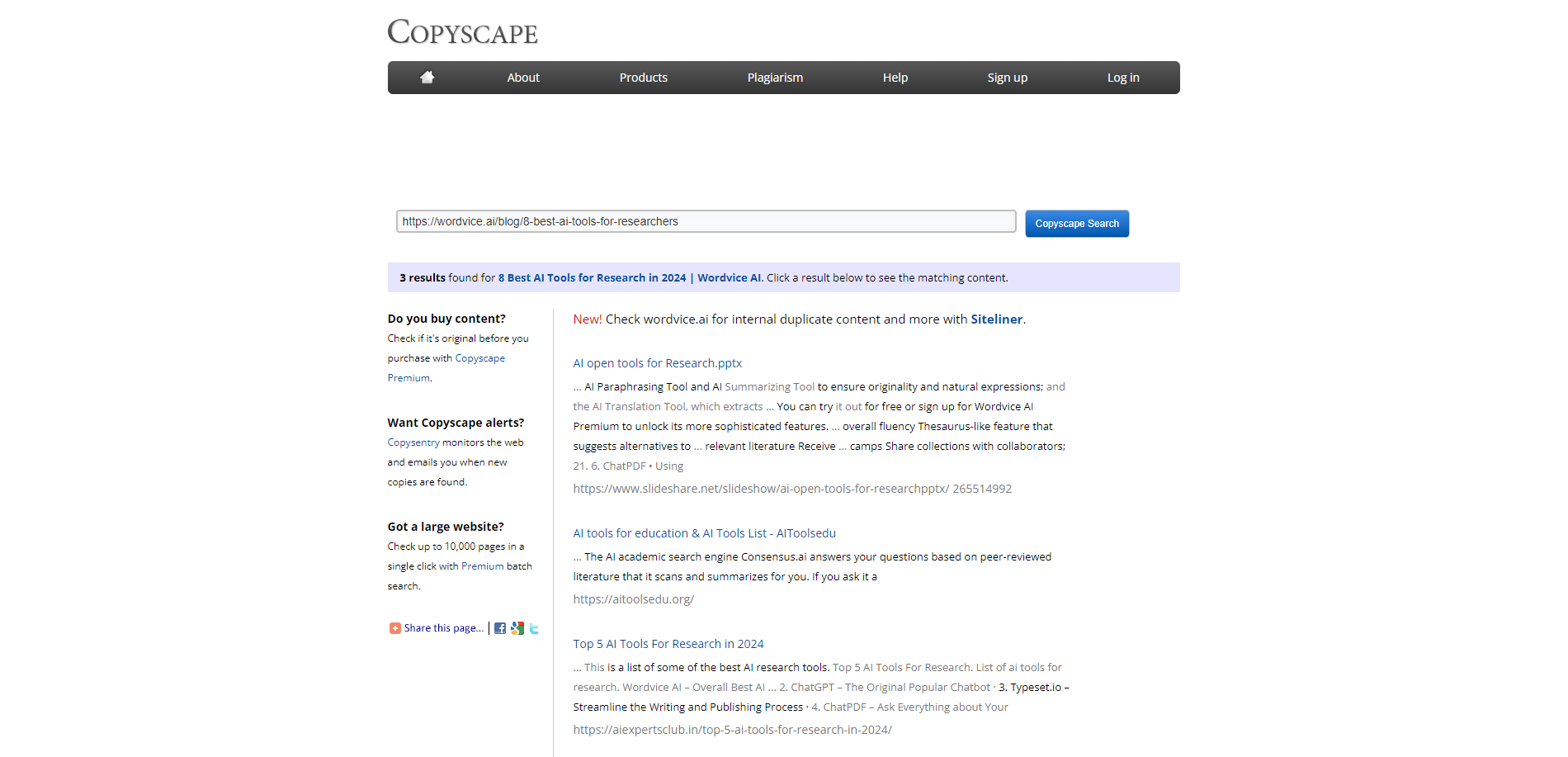 copyscapeコピペチェッカー判定例