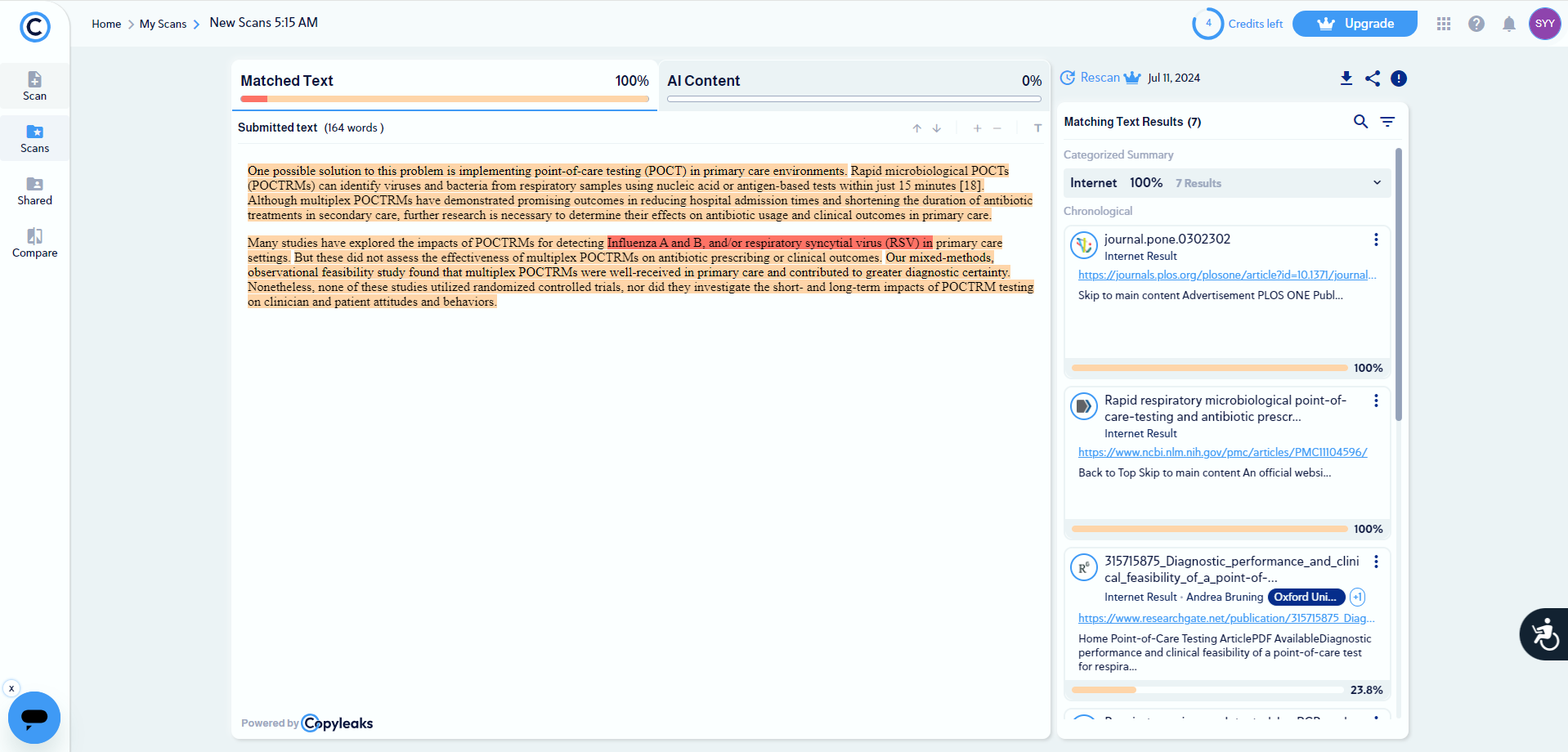copyleaks plagiarism checker example