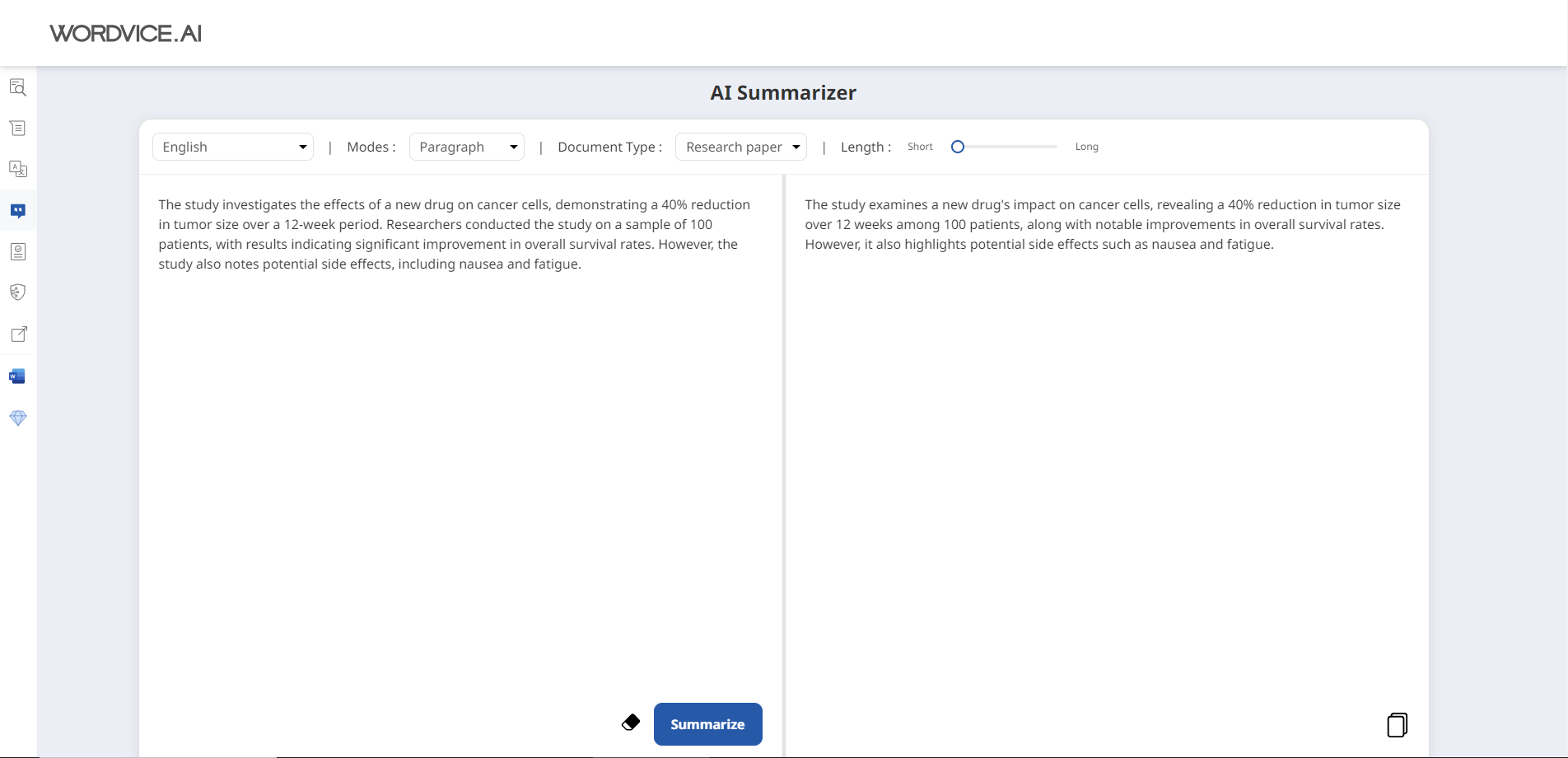 Summarizing a research article with AI