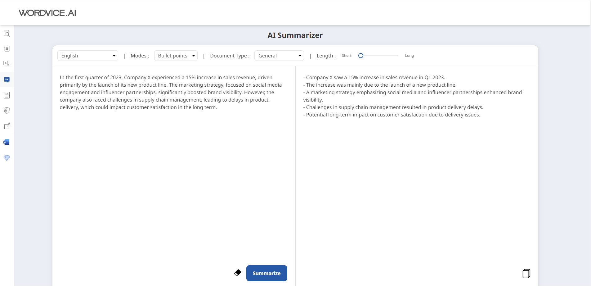 Summarizing an article for sales with AI