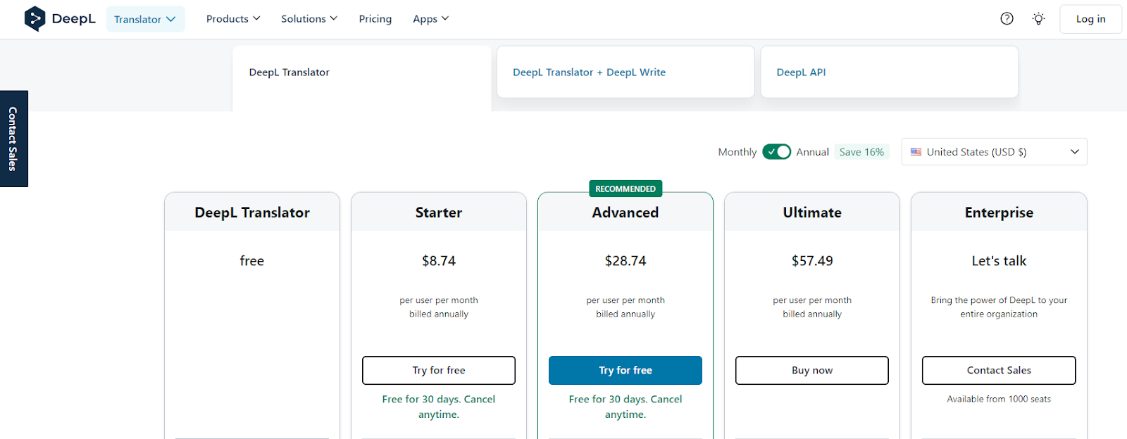 DeepL translator pricing and plans options