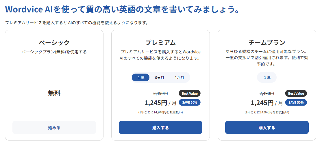 Wordvice AIの料金とプラン