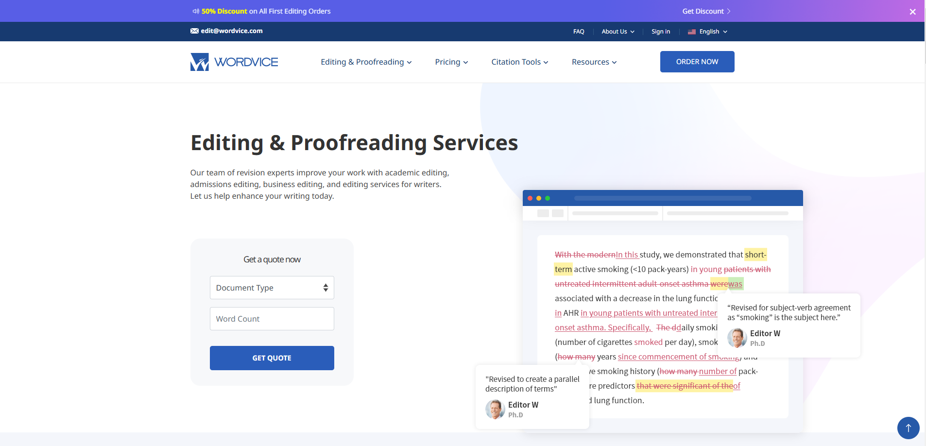 Wordvice Editing Services Page