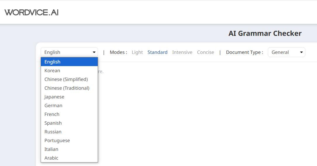 Wordvice AI Grammar Checker Languages