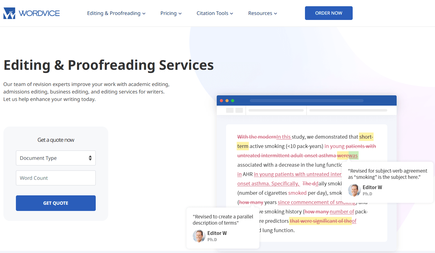 Wordvice Expert Editing Service