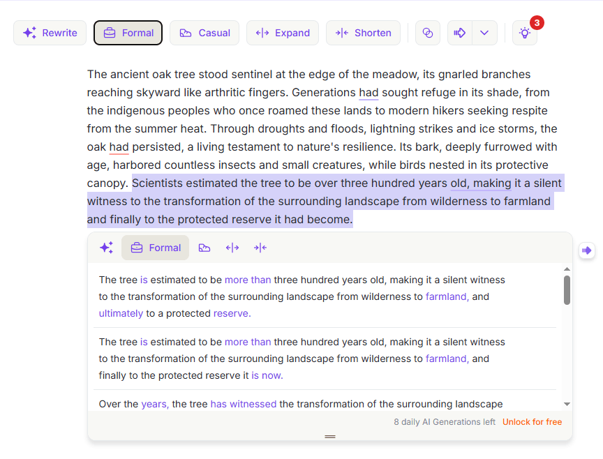 Wordtune Paraphraser Example