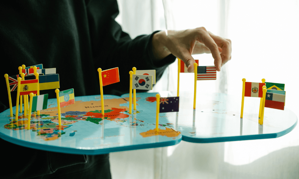 Flags Pinned on a World Map