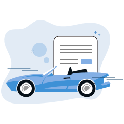 vector image of blue car driving in front of a document
