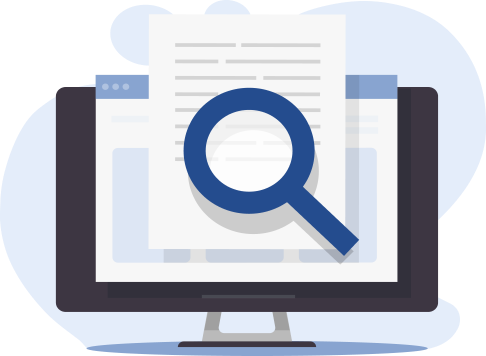 Wordvice AI MS Word add-in, magnifying glass on computer