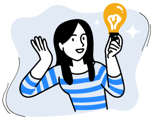 Cartoon woman in striped blue shirt holding a yellow light bulb