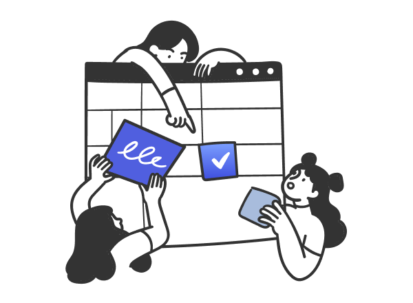 Three women putting cards on the board